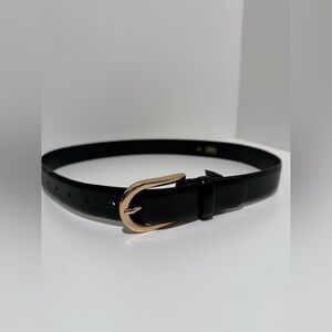 Zara Black Leather Belt with Gold Buckle